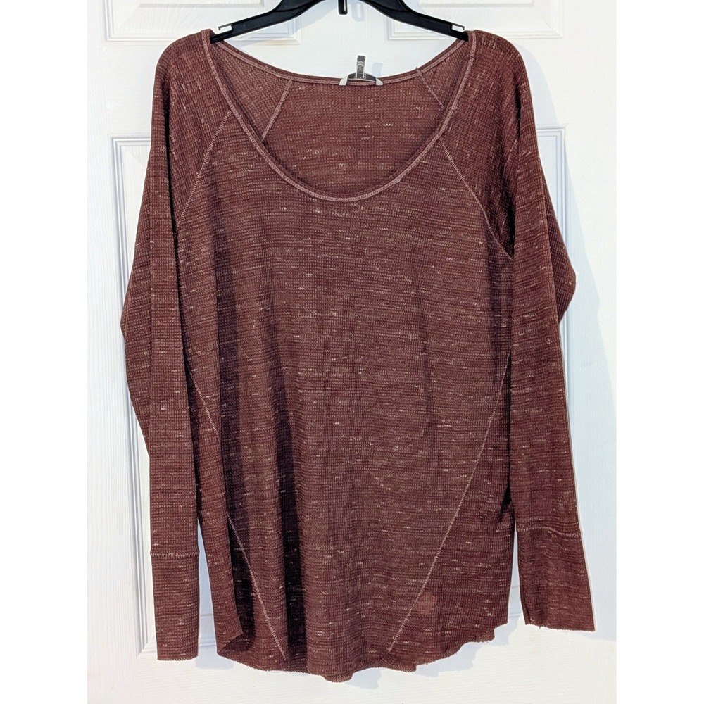 BKE Womens Burgundy Waffle Knit Scoop Neck Long Sleeve Thermal Top XL BK846